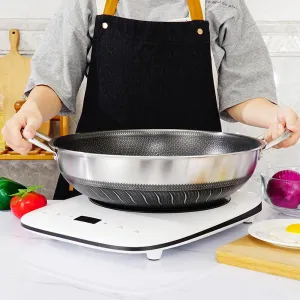 316 Stainless Steel 38cm Double Ear Non-Stick Stir Fry Wok Pan | Honeycomb Double Sided | Without Lid
