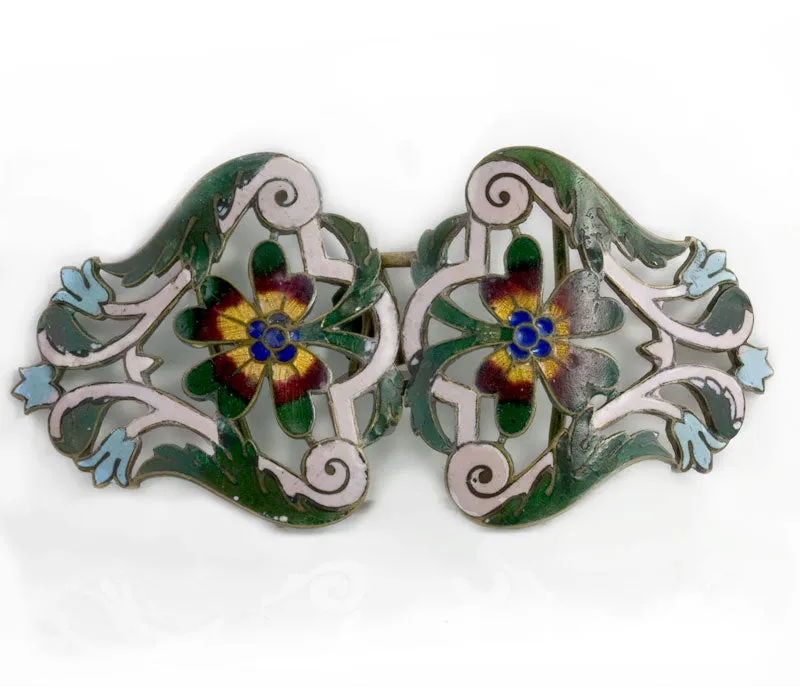 Antique Art Nouveau gilt brass buckle with enamel. buvc551
