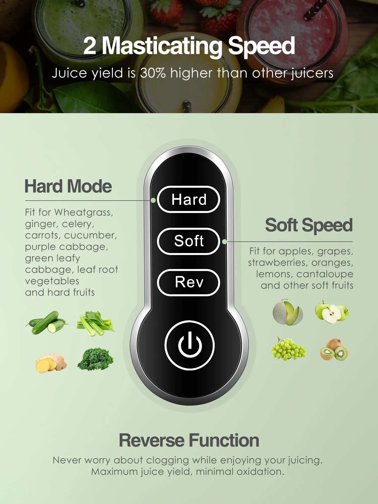 Brewsly Slow Masticating Juicer Extractor with 2-Speed Modes, Cold Press Juicer with Quiet Motor and Reverse Function, Easy to Clean & Recipes for Fruits and Vegetables
