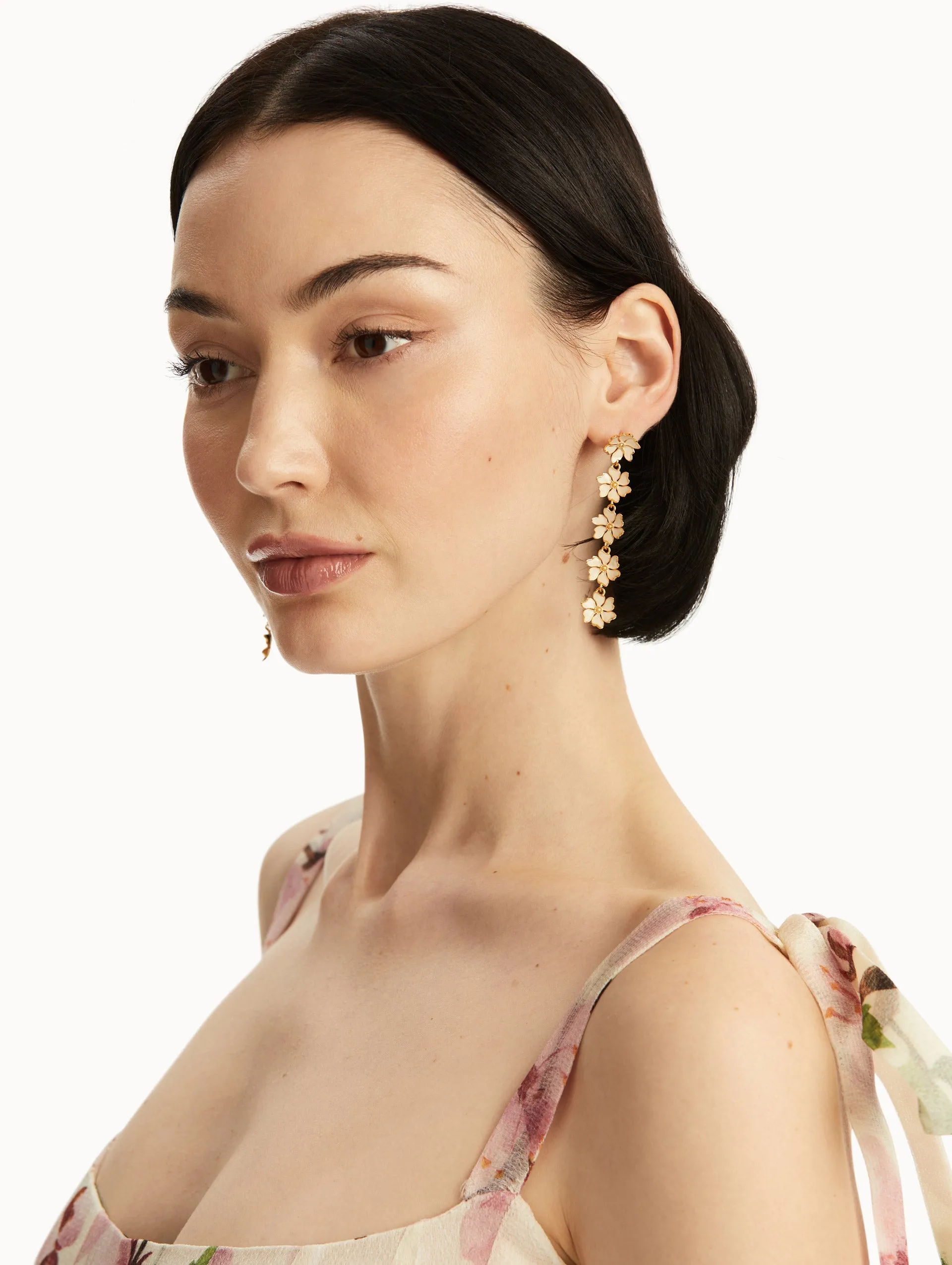 Enamel Cherry Blossom Drop Earrings