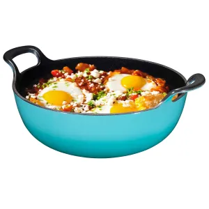Enameled Cast Iron Balti Dish With Wide Loop Handles, 3 Quart, Turquoise