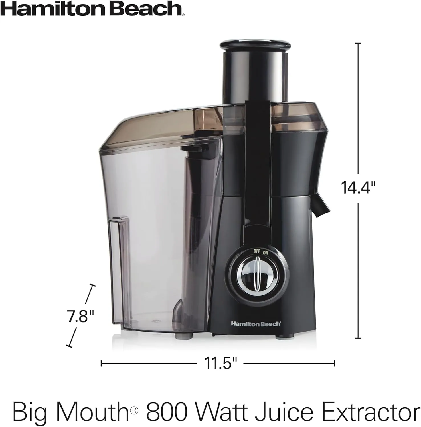 Hamilton Beach Juicer Machine, Big Mouth Large 3 Feed Chute for Whole Fruits and Vegetables, Easy to Clean, Centrifugal Extractor, BPA Free, 800W Motor, Black