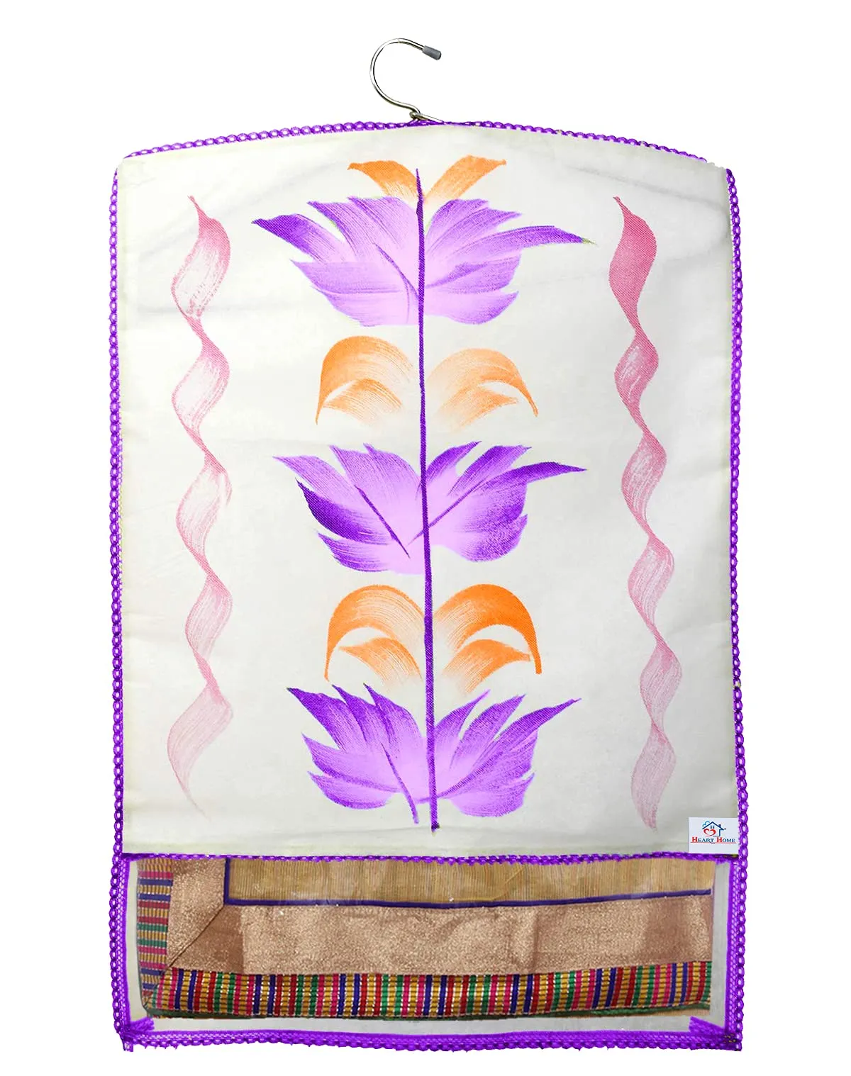 Heart Home Non Woven Hanging Saree Cover, Wardrobe Organizer, Closet Organizer, Saree & Garments Protector Cover With 1 Zipper Compartment on Back Side- Pack of 6 (Purple)-HS_38_HEARTH21511