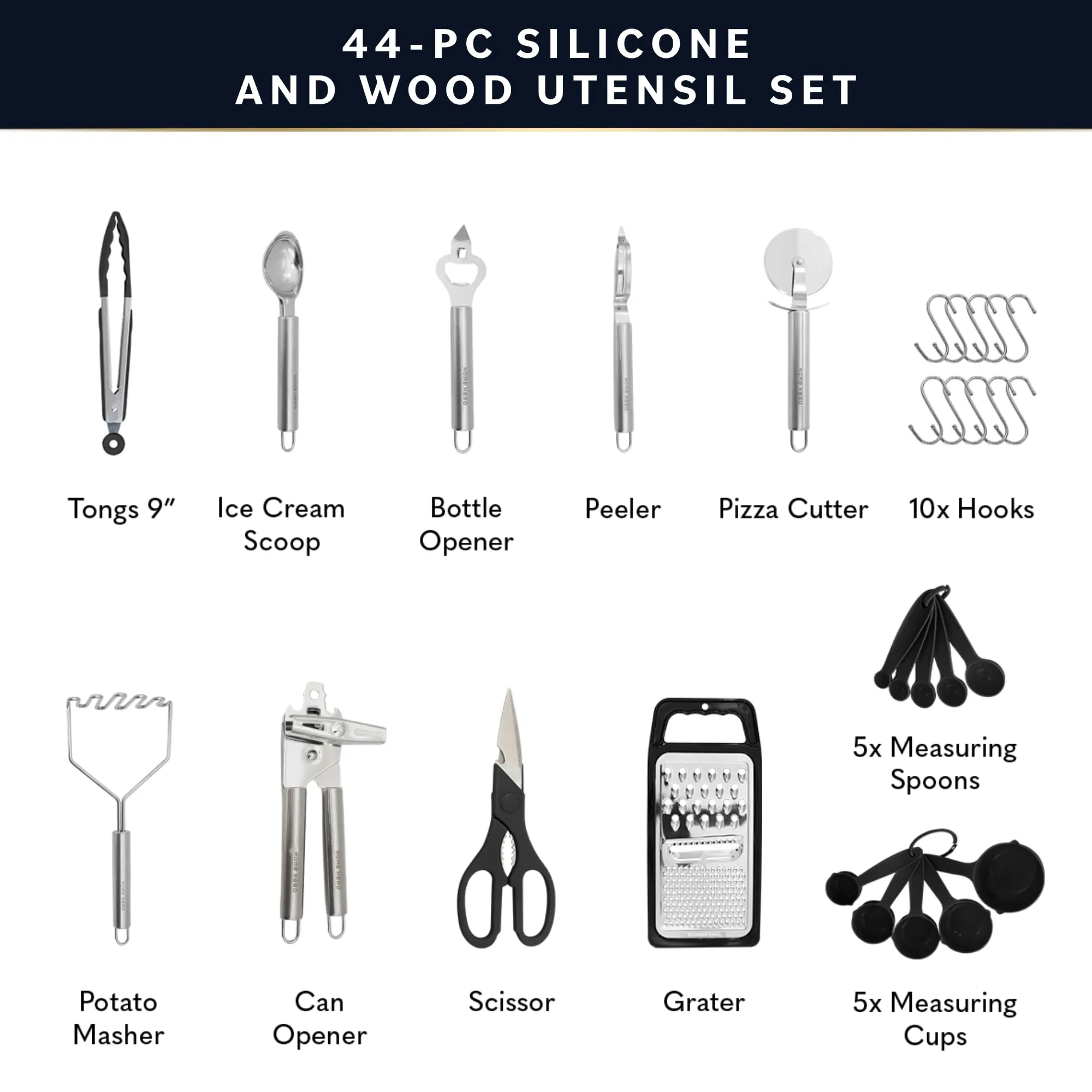 Home Hero 44-Piece Silicone Kitchen Utensil Set