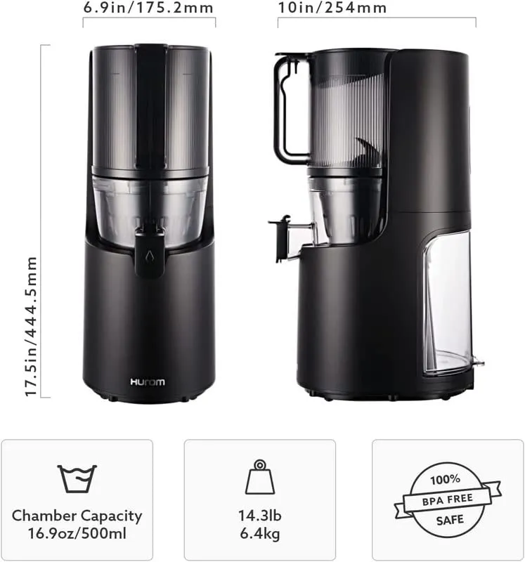 Hurom H-200 Easy Clean Electronic Juicer Machine (Black) - Self Feeding Slow Juicer with Big Mouth Hopper to Fit Whole Fruits & Vegetables