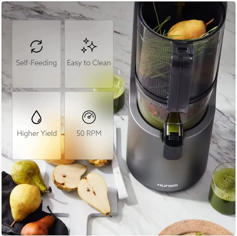 Hurom H-200 Easy Clean Electronic Juicer Machine (Black) - Self Feeding Slow Juicer with Big Mouth Hopper to Fit Whole Fruits & Vegetables