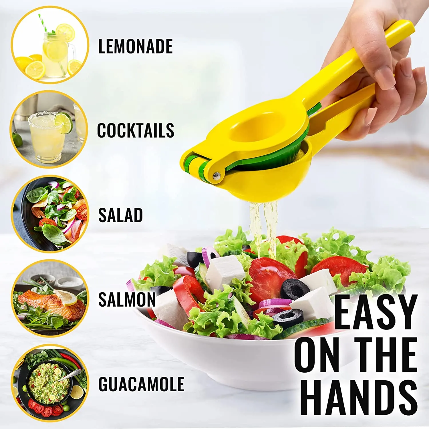 Lemon Lime Squeezer - Manual Press Citrus Juicer For Squeeze Freshest Juice - Yellow   Green