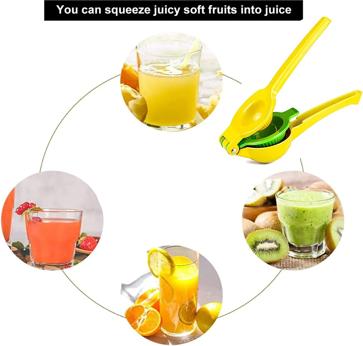 Lemon Lime Squeezer - Manual Press Citrus Juicer For Squeeze Freshest Juice - Yellow   Green