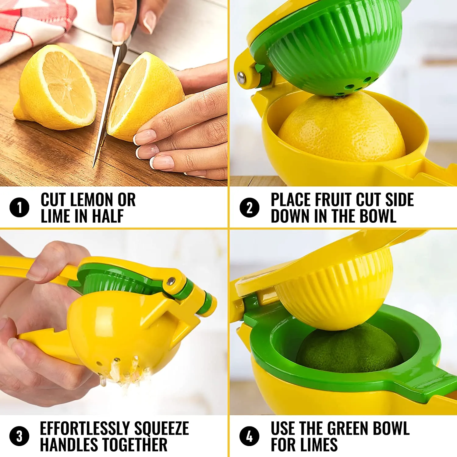Lemon Lime Squeezer - Manual Press Citrus Juicer For Squeeze Freshest Juice - Yellow   Green