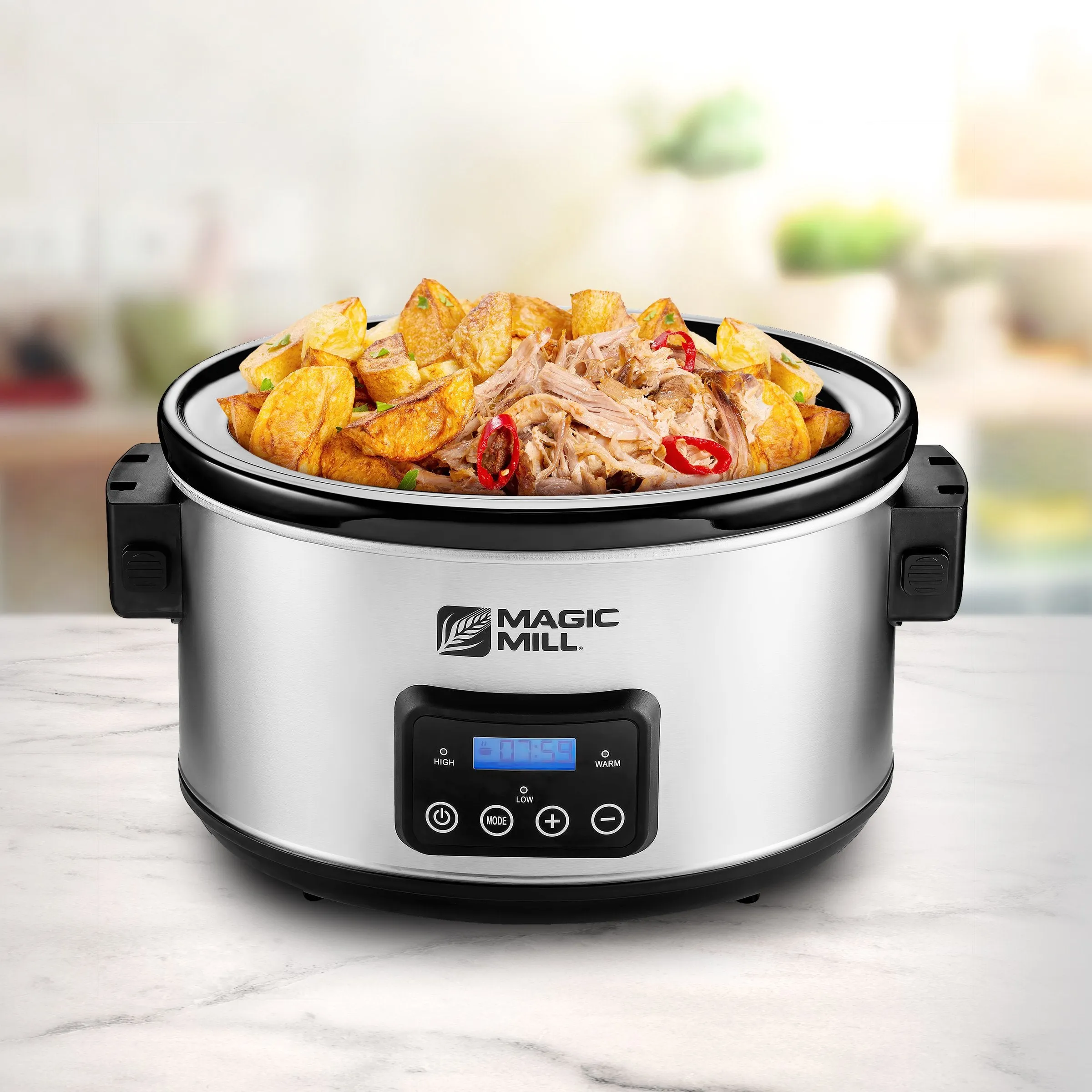 MAGIC MILL 8.5 QUART SLOW COOKER CROCK POT, DIGITAL PROGRAMMABLE, MODEL# MSC8556