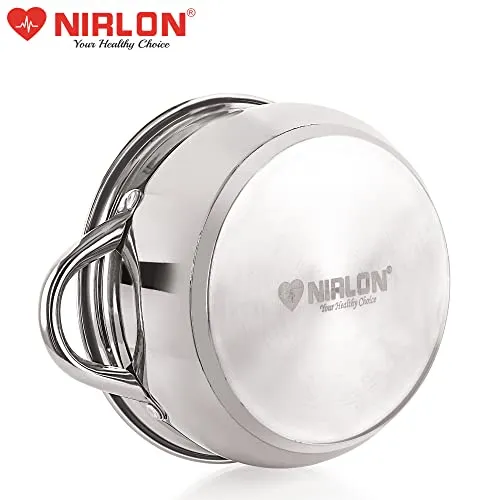NIRLON Stainless Steel Induction & Gas Compatible Sandwich Bottom Casserole with Glass Lid/Belly Cass, Silver, 16 Cm (2 litres)