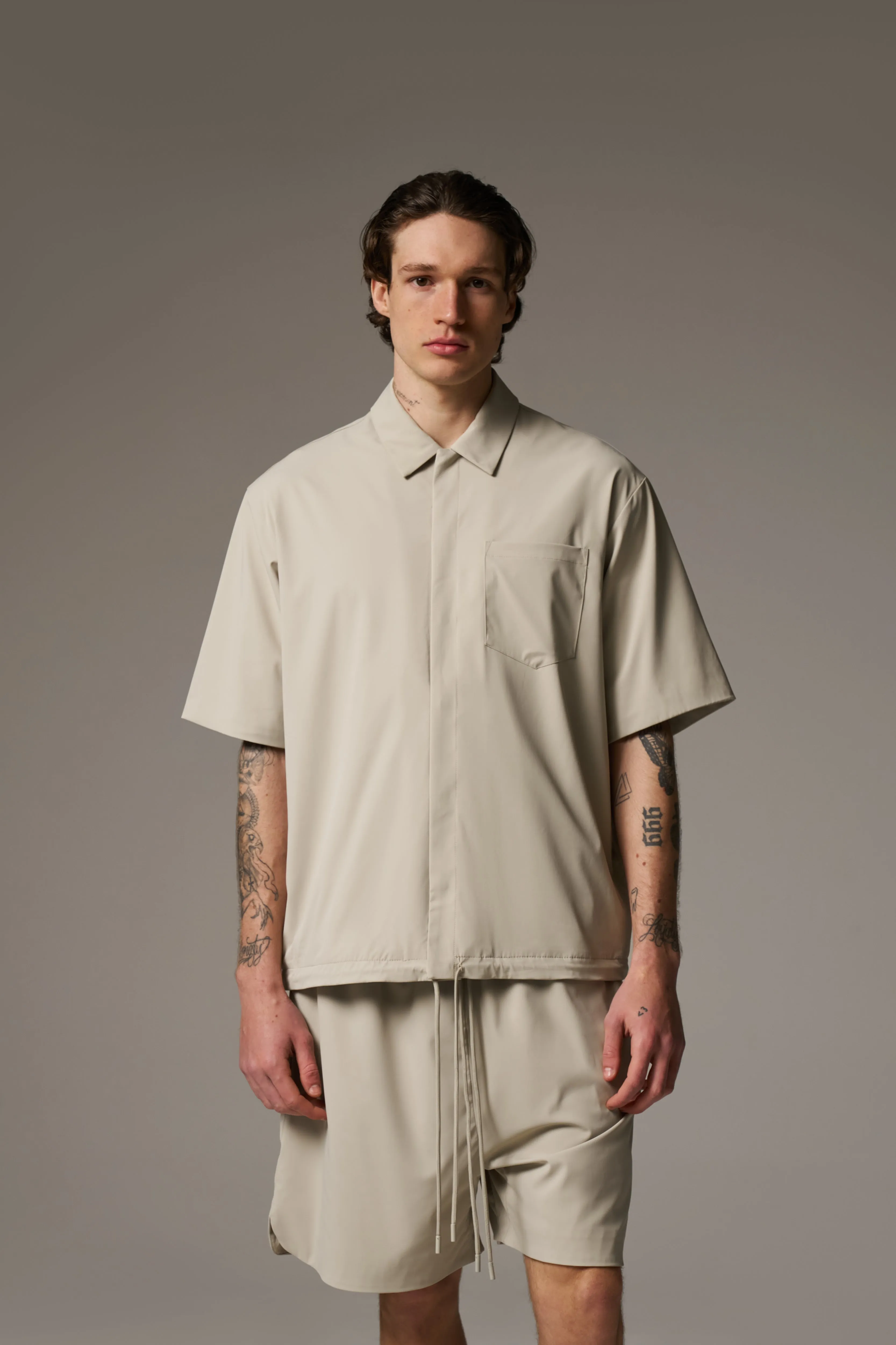NYLON DRAWCORD SHIRT - GREY