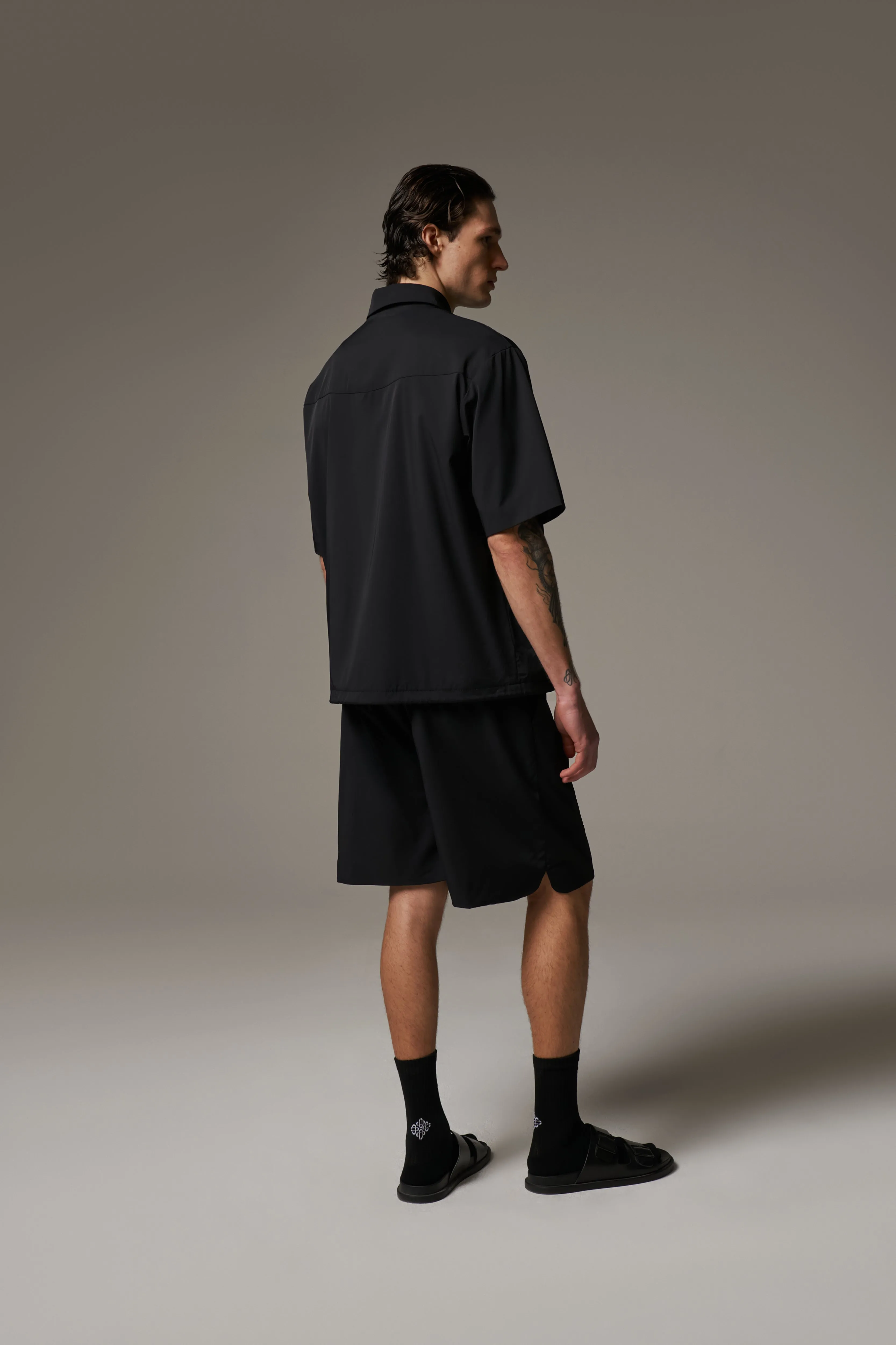 NYLON DRAWCORD SHORTS - BLACK