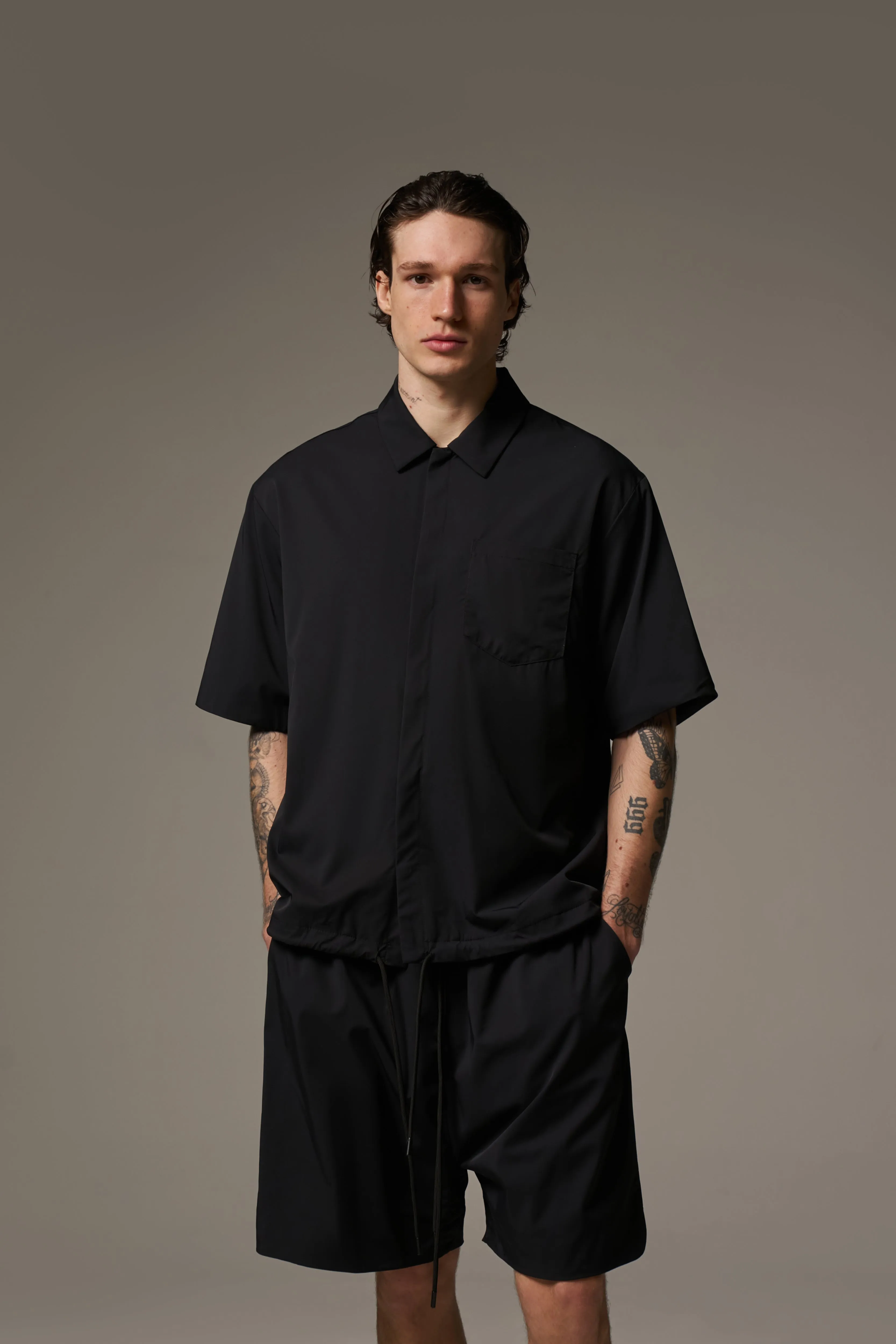 NYLON DRAWCORD SHORTS - BLACK