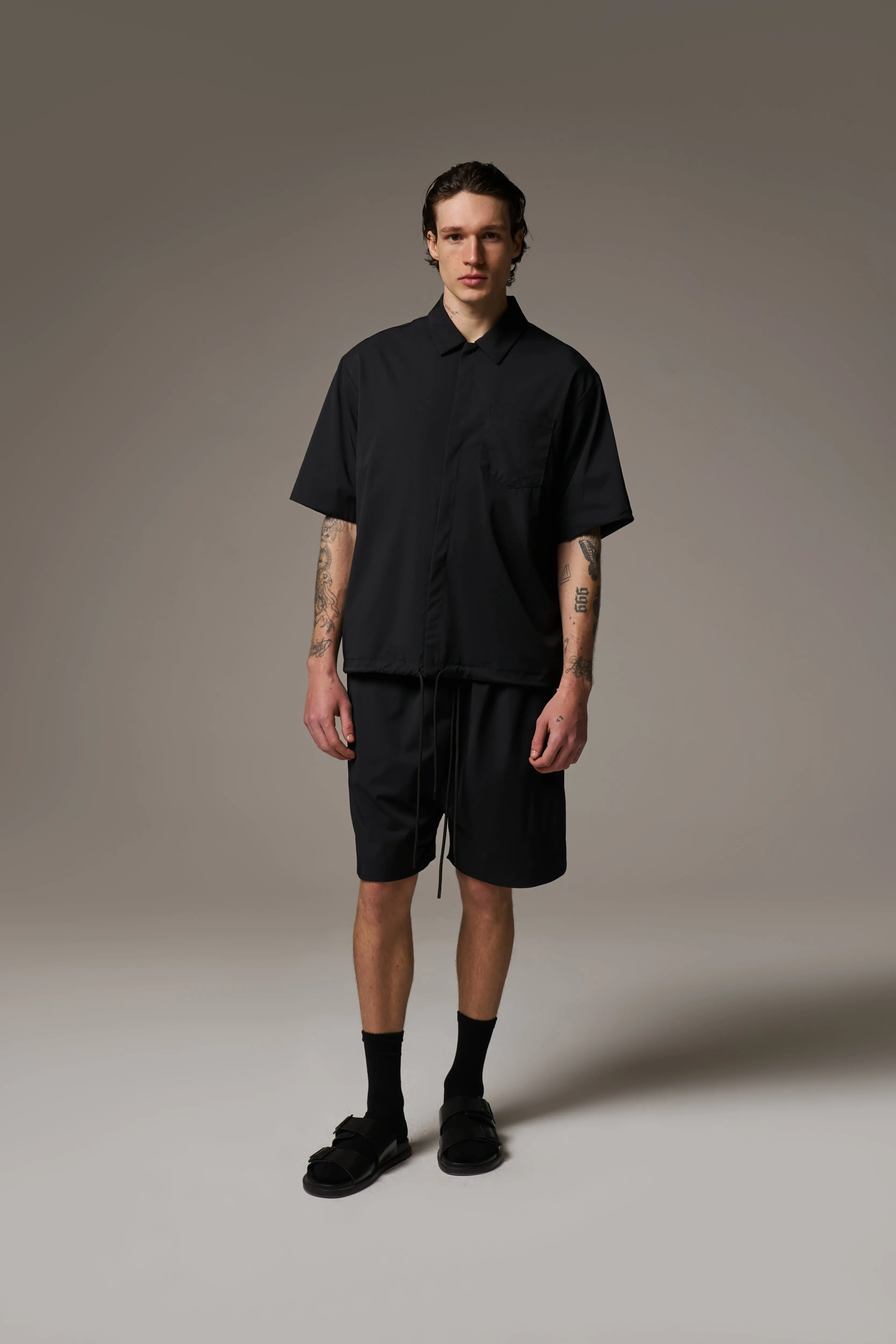 NYLON DRAWCORD SHORTS - BLACK