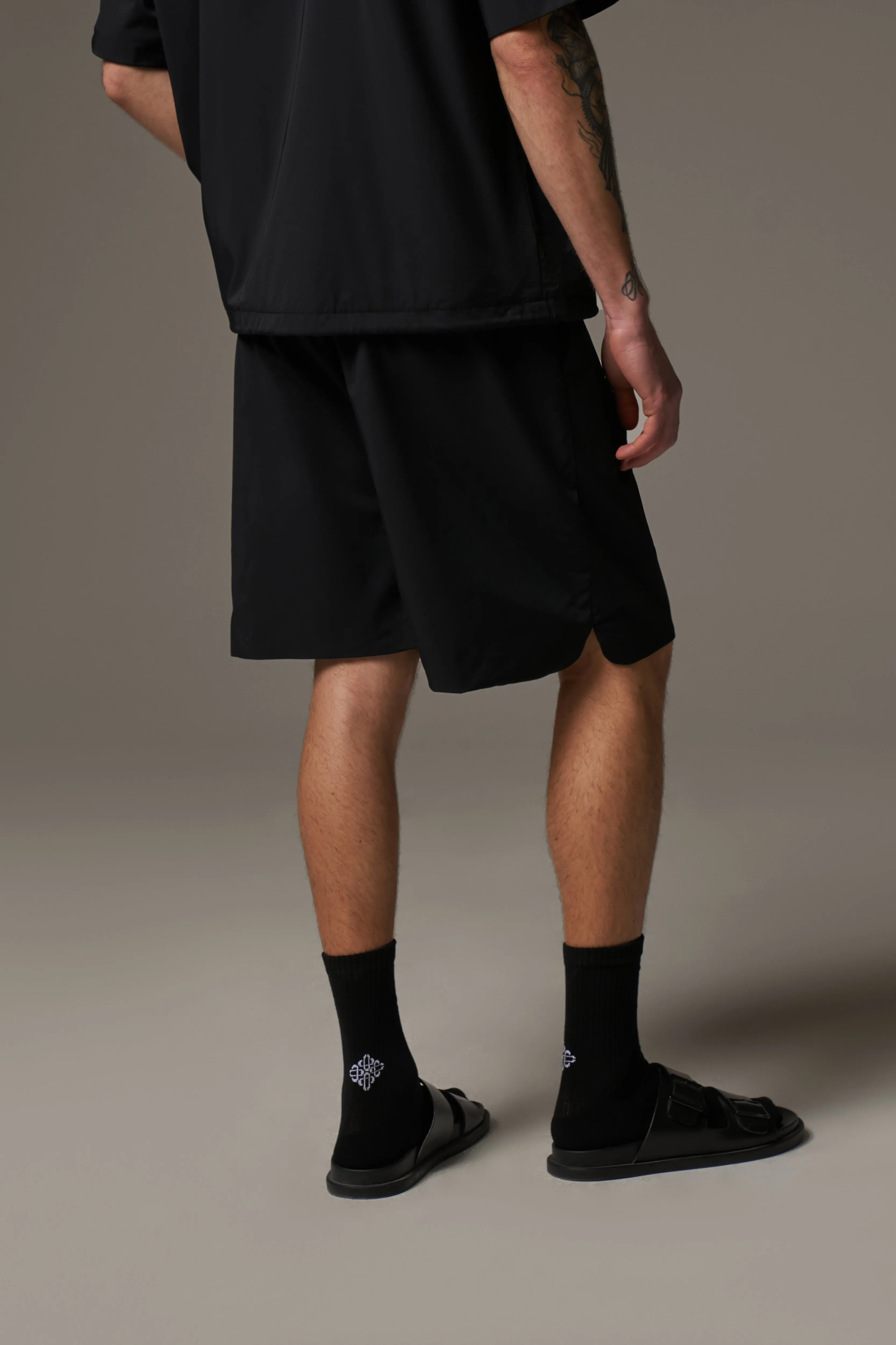 NYLON DRAWCORD SHORTS - BLACK