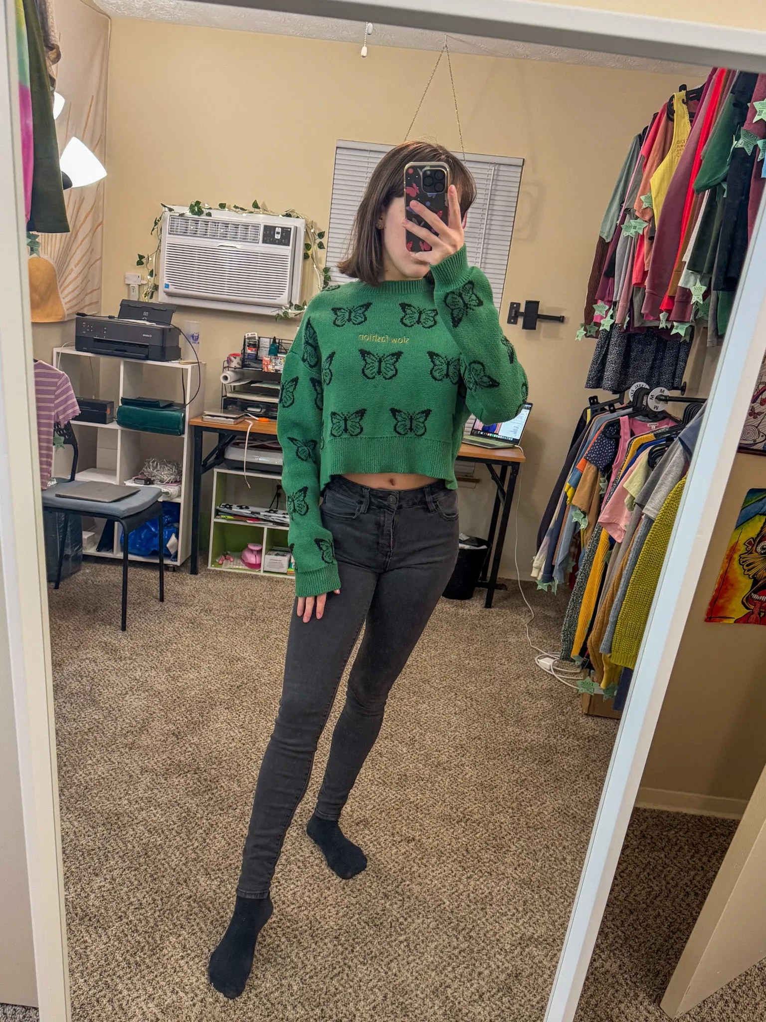 Slow Fashion Butterfly Cropped Sweater XS