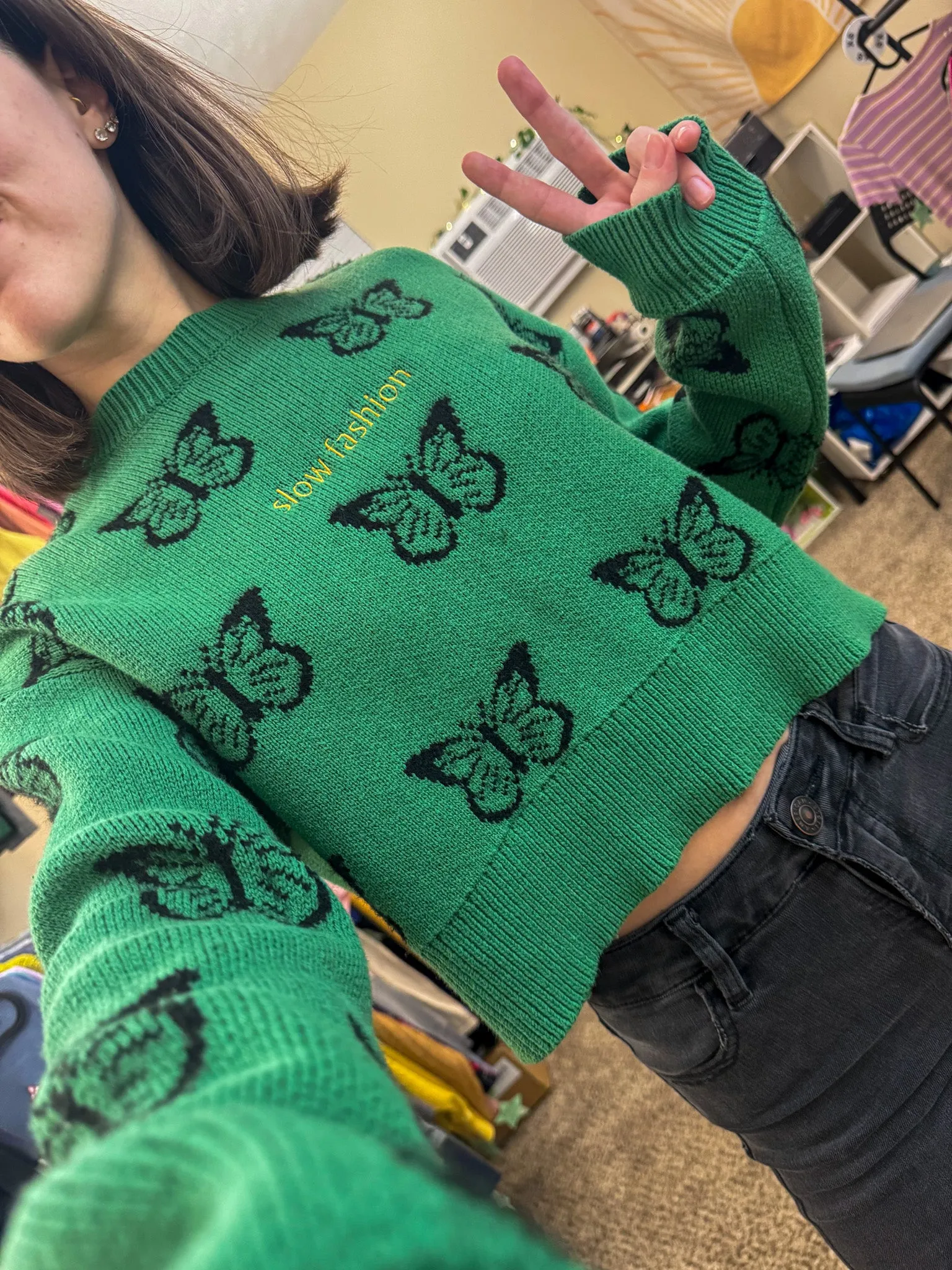 Slow Fashion Butterfly Cropped Sweater XS