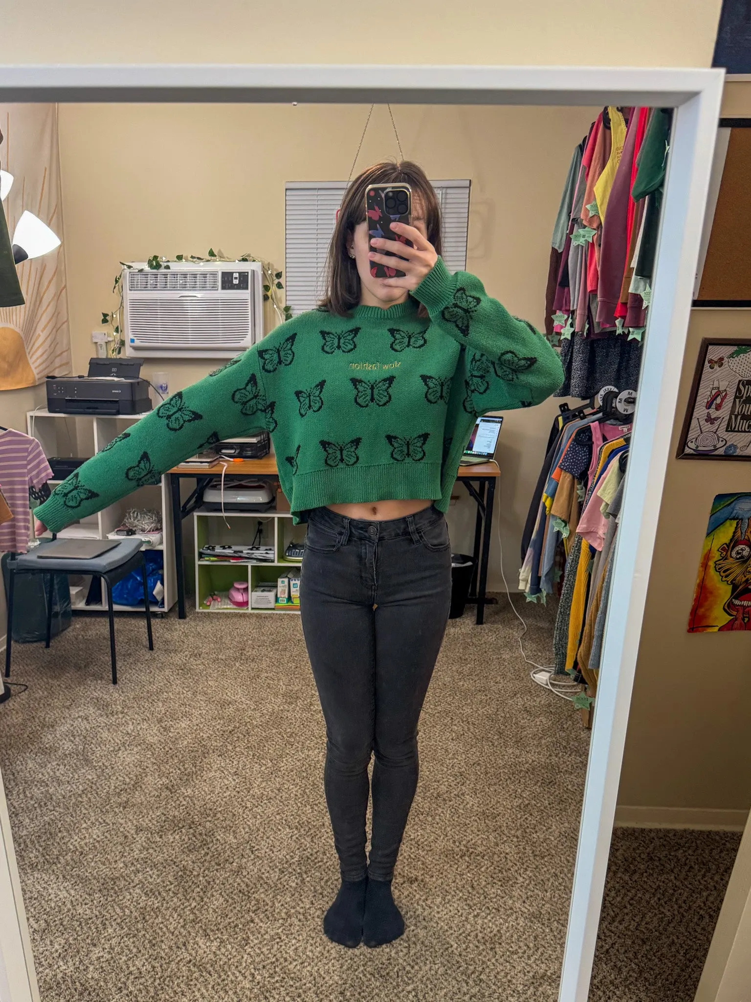 Slow Fashion Butterfly Cropped Sweater XS