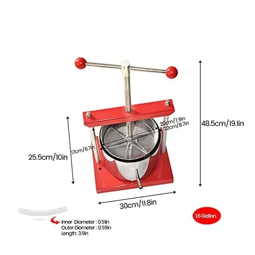 SQUEEZE master Cheese Tincture Herb Fruit Wine Manual Press -1.6Gallon/ 6 Litre-Power Ball Handle-Stainless Steel & Iron for Juice,Cider,Wine,Olive Oil