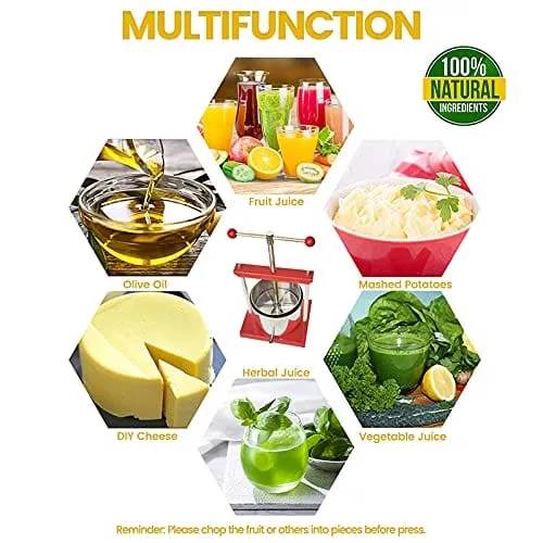SQUEEZE master Cheese Tincture Herb Fruit Wine Manual Press -1.6Gallon/ 6 Litre-Power Ball Handle-Stainless Steel & Iron for Juice,Cider,Wine,Olive Oil