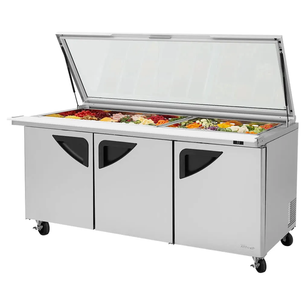 Turbo Air TST-72SD-30-N-GL 72" Mega Top Hinged Glass Lid Refrigerated Sandwich Prep Table