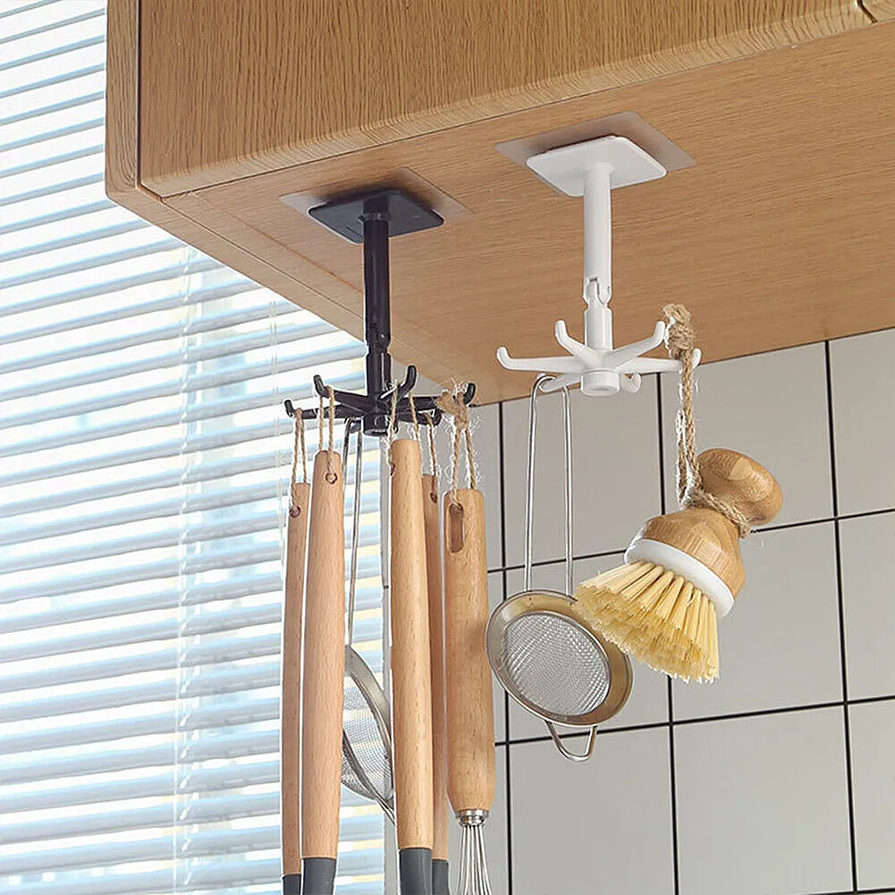 US 6~12 Under Cabinet Utensil Holder 360° Rotatable Kitchen Hook Organizer Rack