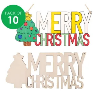 Wooden MERRY CHRISTMAS Plaques - Pack of 10