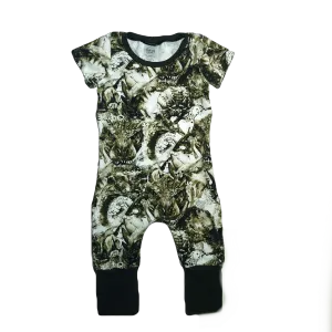 Zipper Sepia Dinosaur Short Sleeve Grow Romper