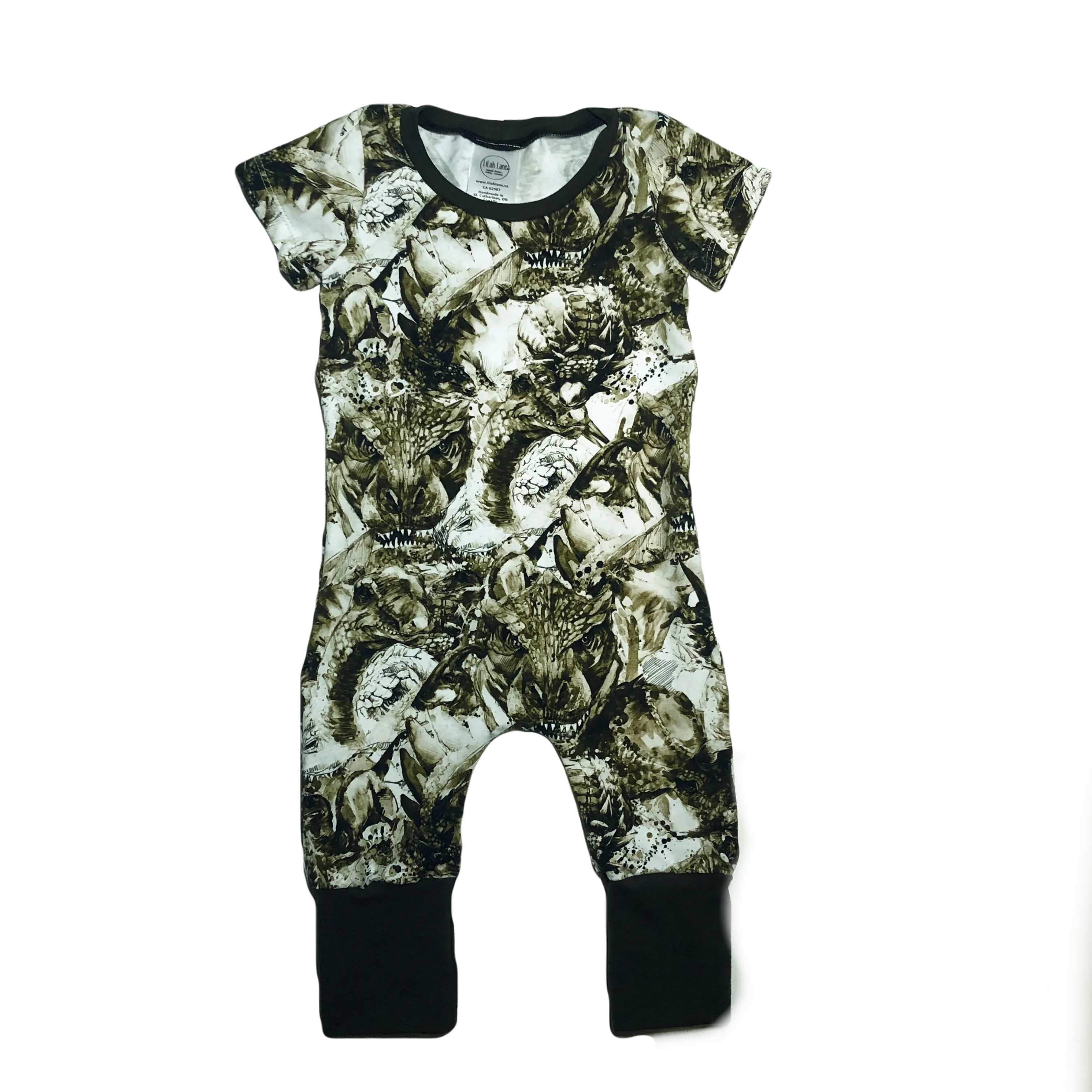 Zipper Sepia Dinosaur Short Sleeve Grow Romper